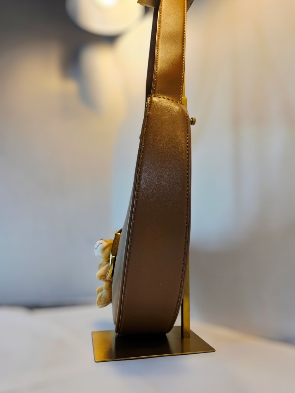 Asymmetric Crescent Shoulder Bag in Beige and Gold By Madison West - Picture 2 of 10